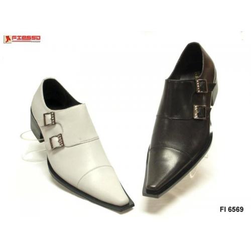 Fiesso Black Genuine Pointed Leather Shoes With Double Buckle FI6569